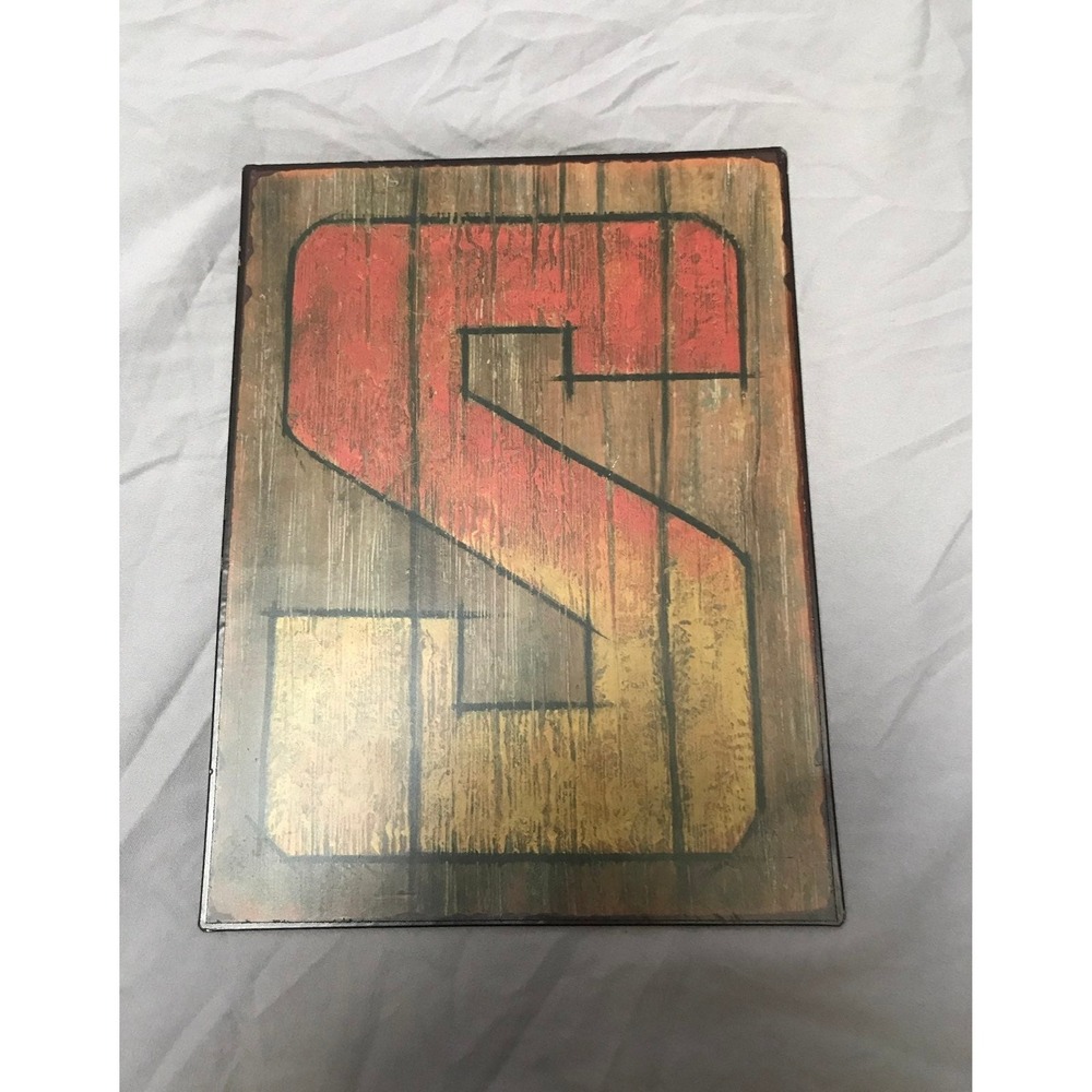 Rustic Metal Letter S Wall Sign Vintage Wood Plank Style‎ Tin Plaque 8x11.5